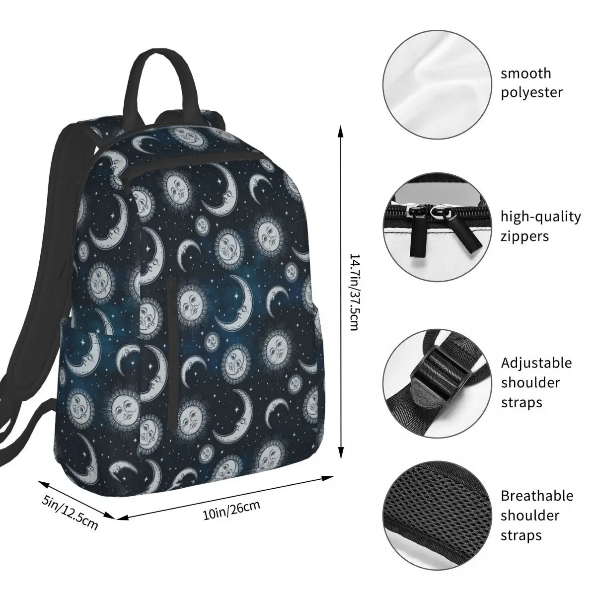 Celestial Mystic Esoteric Magic Sun Moon Backpack Student BookBag Boys Girls School Bag Laptop Shoulder Bags Men Women