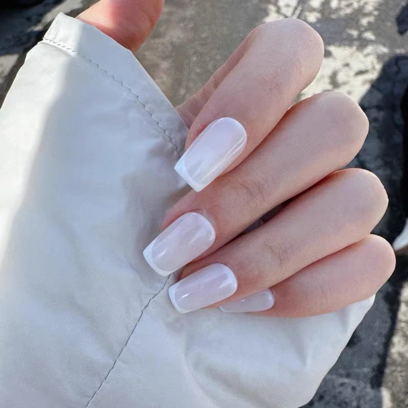 10pcs Handmade French Tip Press On Nails White Simple Style for Daily Life False Fake Nails Short Coffin Finished Fingernails