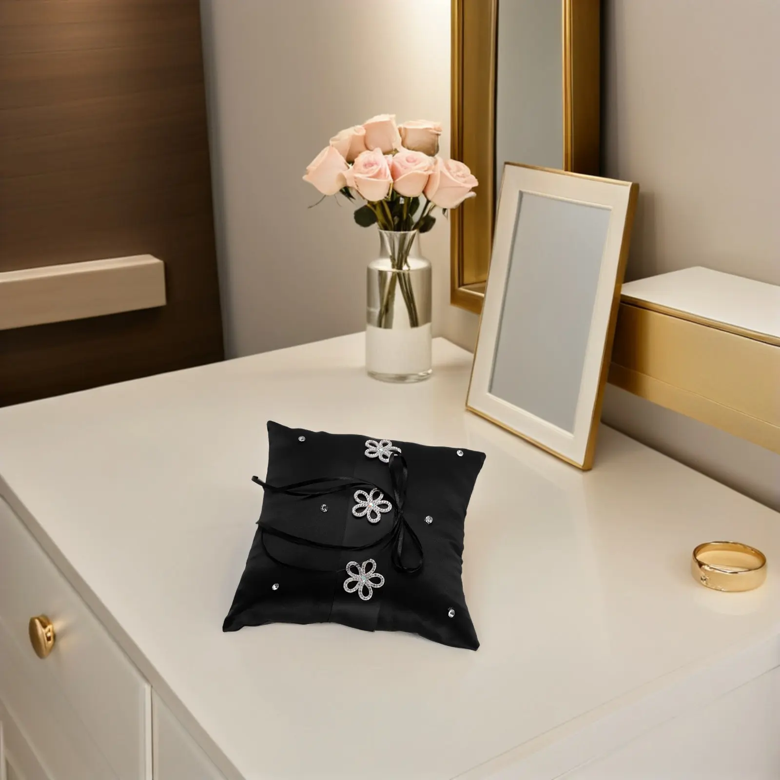 

Черная кружевная подушка для обручальных колец, винтажная тканевая подушка для кольца, аксессуар для церемонии, элегантный держатель для свадебных колец для свадебной церемонии