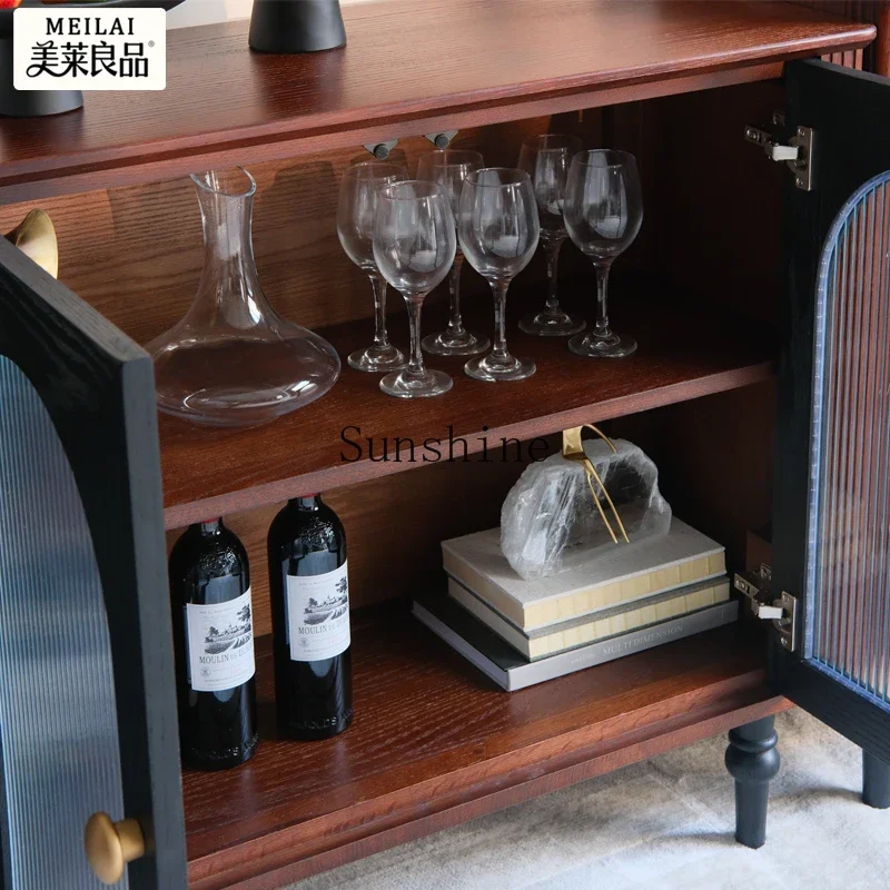 

Medieval style all-solid wood dining side cabinet, living room against the wall storage, storage, tea