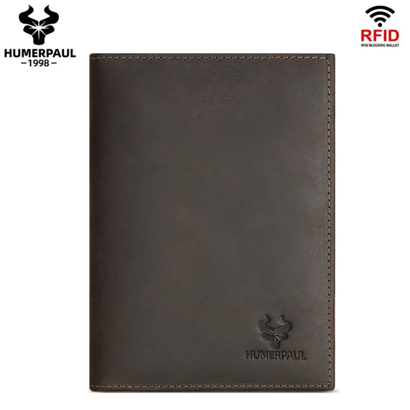 Vintage Travel RFID Blocking Genuine Leather Passport Wallet for Men with Airtag Hole Multi-Slot Card Holder Billetera De Hombre