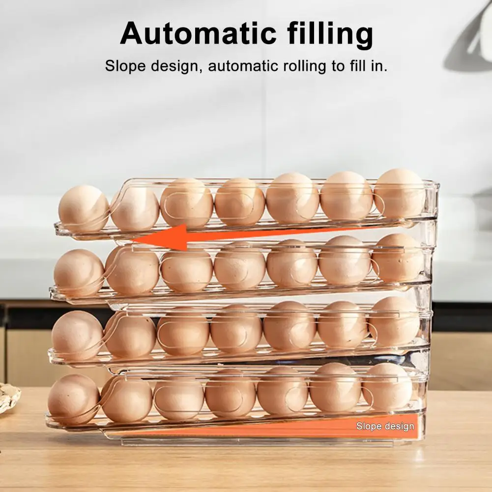 Kitchen Countertop Egg Tray Automatic Rolling Egg Storage Rack Capacity Refrigerator Organizer Transparent Design for Kitchen