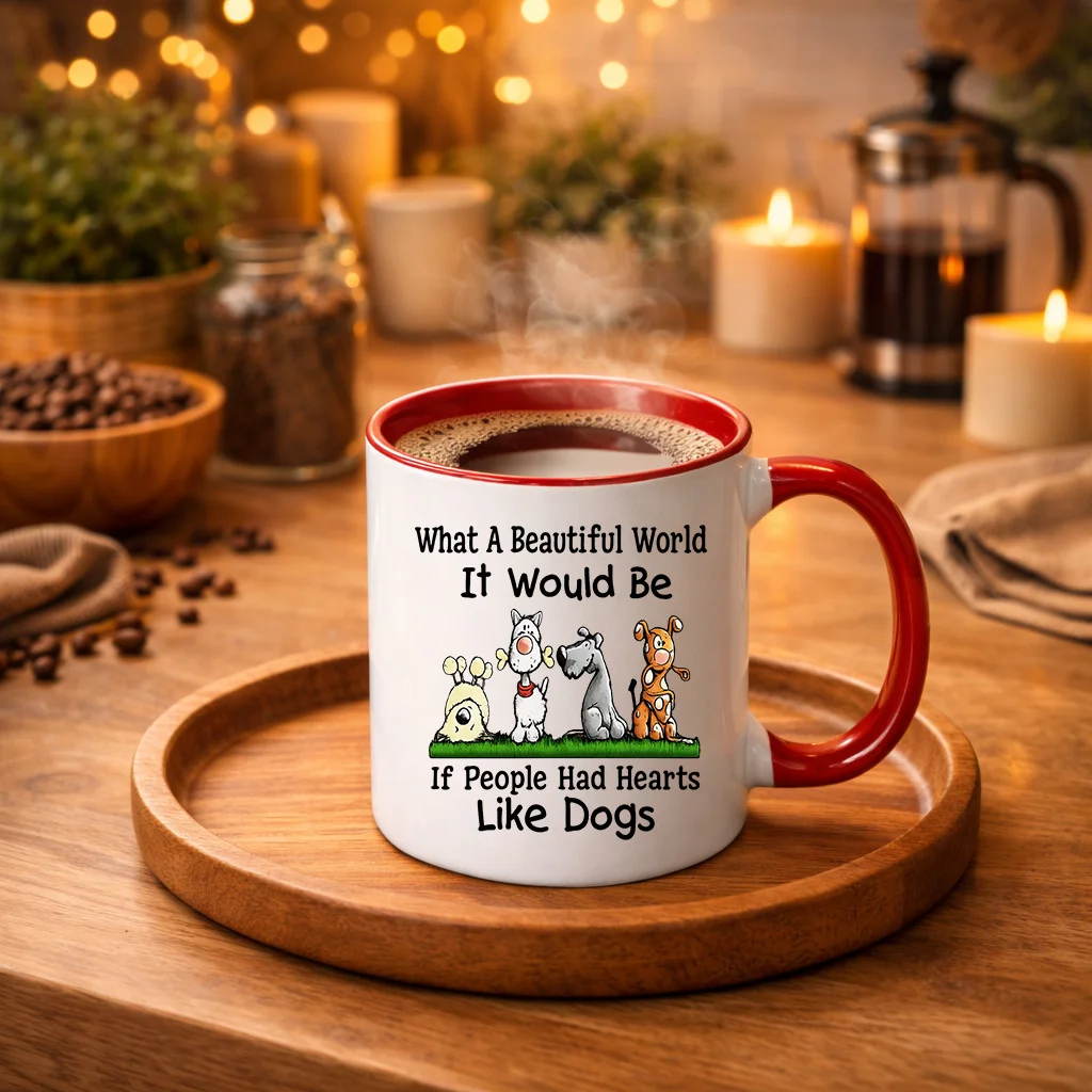 Daily coffee drinking ceramic mugs, if everyone had the heart of a dog, how beautiful the world would be, quote design for dog l