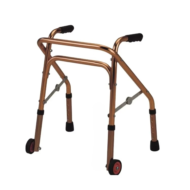 deluxe-aluminum-alloy-medical-walking-aids-2-button-brown-folding-walker-with-wheels-for-disabled-child