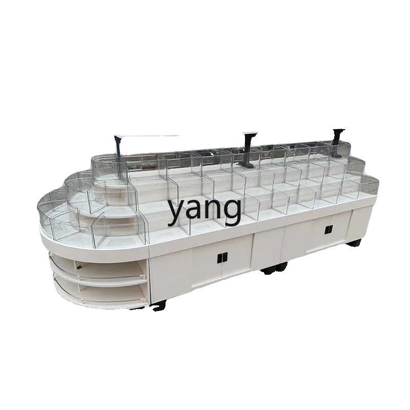 LHH supermarket wooden loose scale food display cabinet snack shelf round display cabinet white