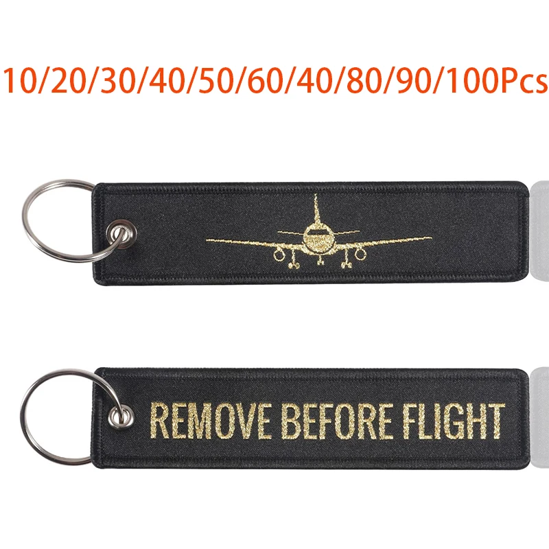 10-100Pcs  Remove Before Flight Airplane Pattern Both Sides Embroidery Backpack Keychain Motorcycle Key Pendant