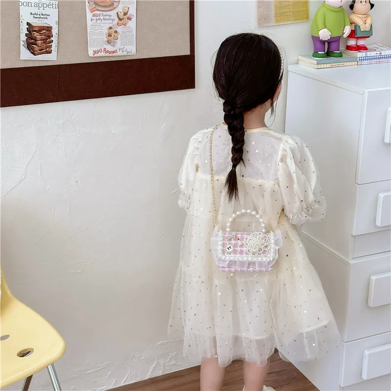 High quality Children\'s Handbag Fashion mini purse Pearl Girl One Shoulder Crossbody Bag Cute Princess Zero Wallet