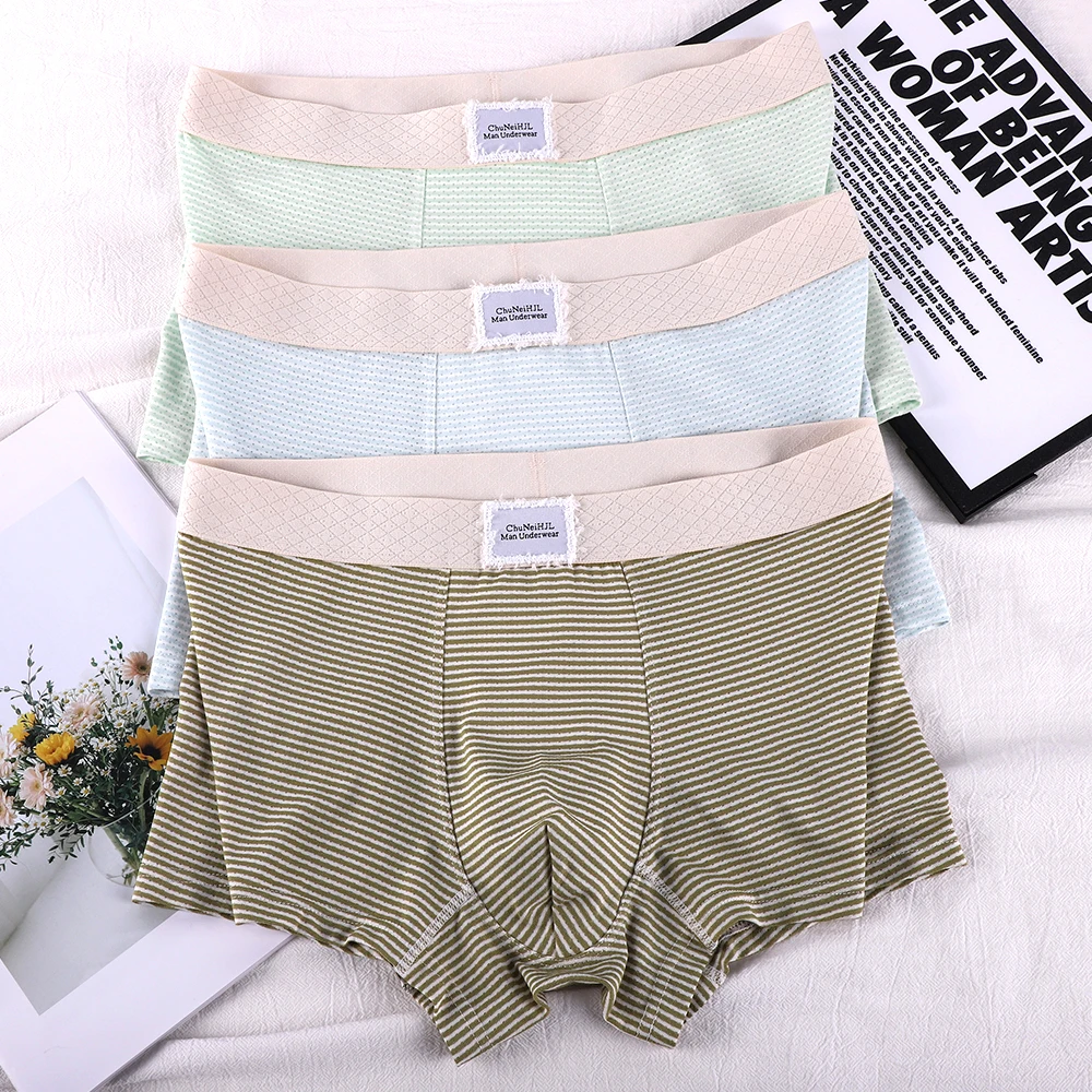 

﻿3PCS/Pack Summer Fresh Striped Underwear Arrival Cool Mesh Comfortable Breathable Men's Underpants High Elastic Boxers Hombre