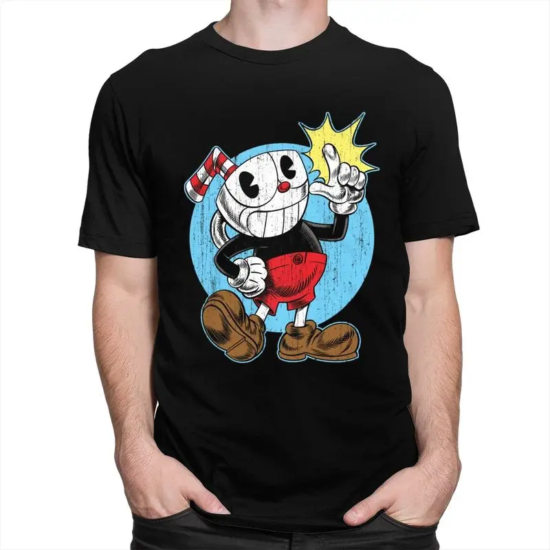 Custom Hot Game Cuphead Tshirts for Men Short Sleeve T Shirt T-shirts Loose Fit 100% Cotton Tee Gift Idea