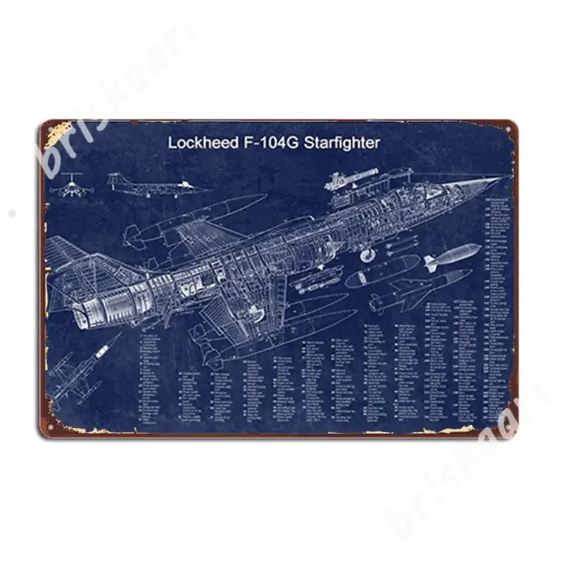 Lockheed F-104g Starfighter Blueprint Metal Signs Club Living Room Decoration Wall Decor Tin sign Posters