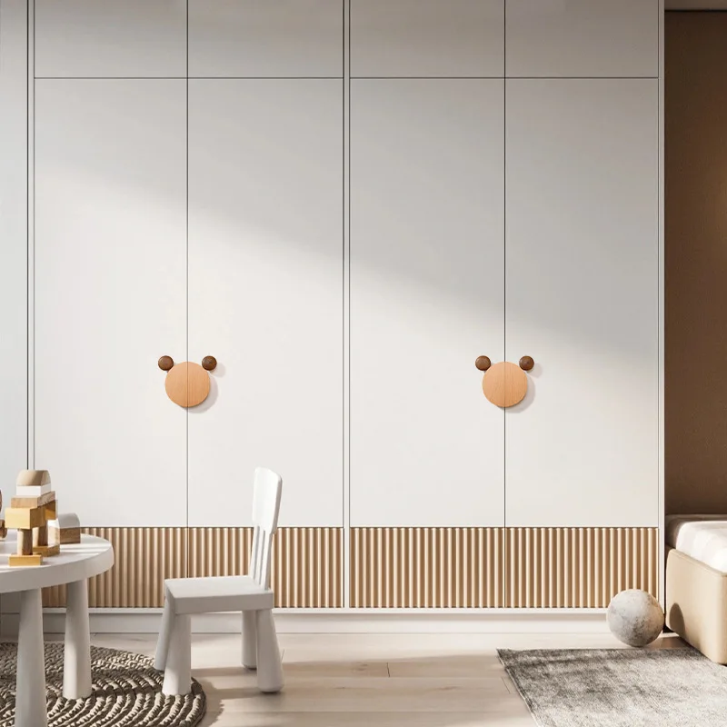 มือจับตู้ไม้ทรงครึ่งวงกลมสไตล์นอร์ดิก ลูกบิดลิ้นชัก มือจับตู้เสื้อผ้า อุปกรณ์ฮาร์ดแวร์สำหรับเฟอร์นิเจอร์ห้องเด็ก มือจับประตู