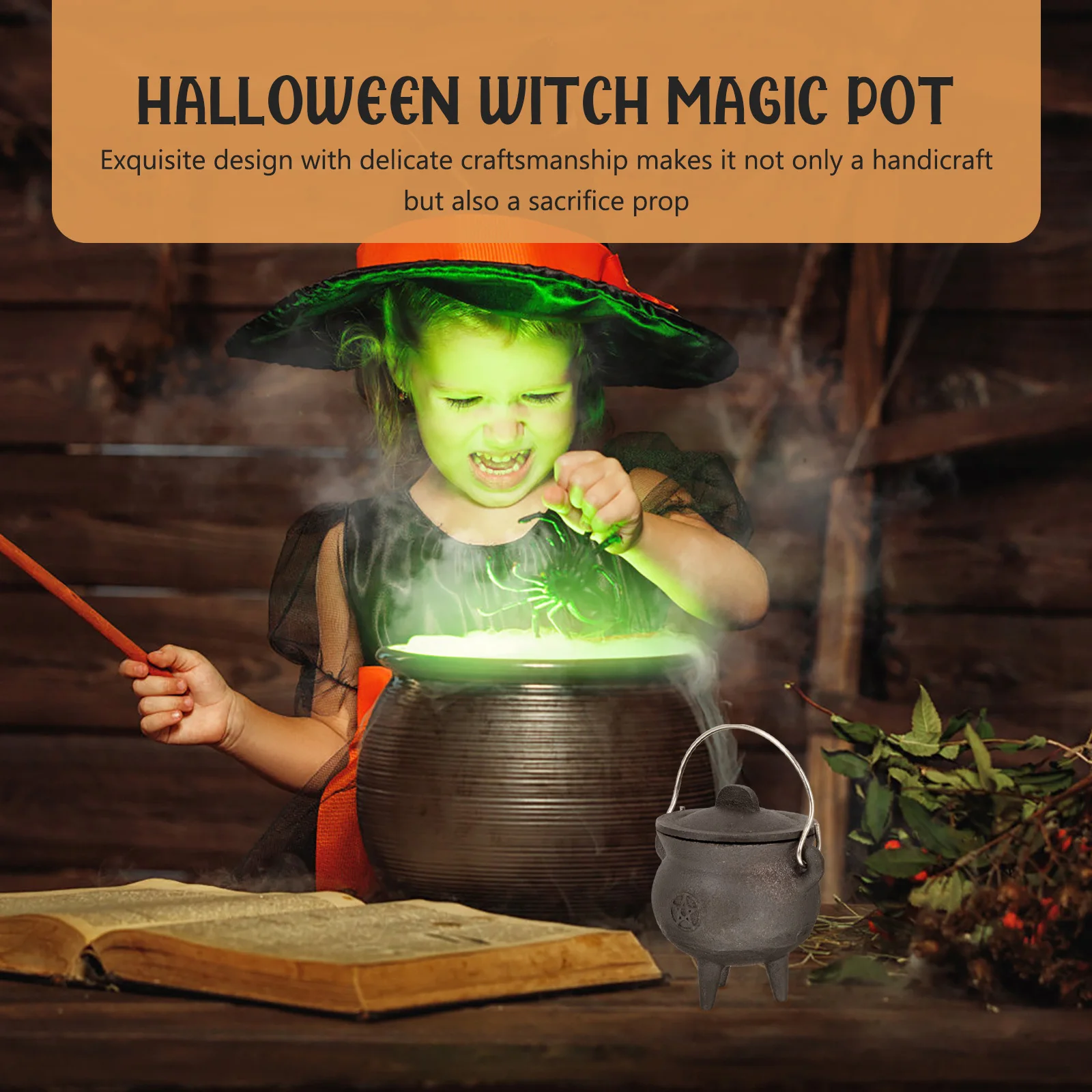 

Witch Pot Iron Handicraft Decorative Statue Halloween Desktop Ornament Sacrificial Prop For Home Party Decoration Bowl