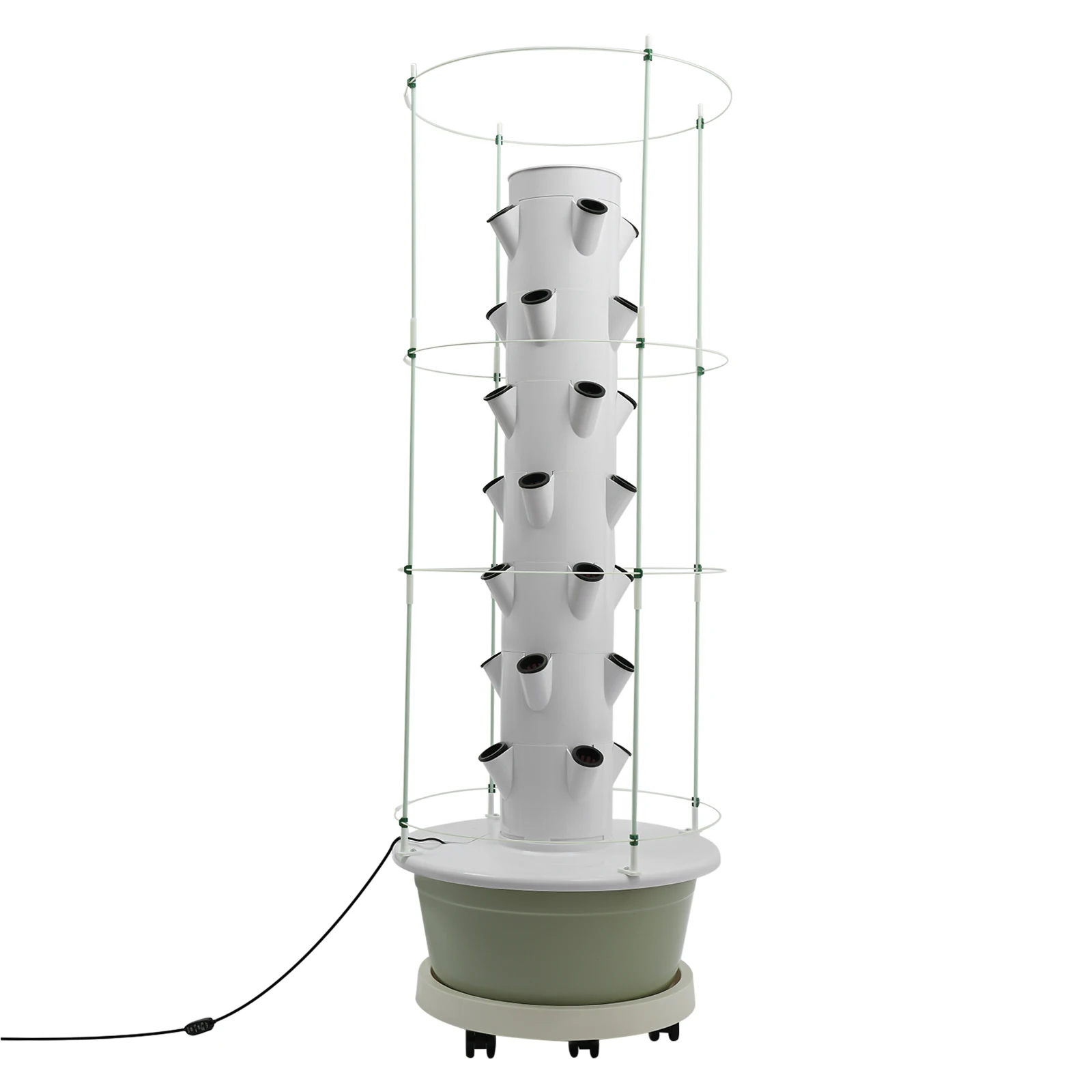 برج زراعة الزراعة المائية 28 فتحة، طقم حديقة عمودي داخلي مائي مكون من 7 طبقات، مع تعريشة تسلق (أخضر فاتح + أبيض) #4