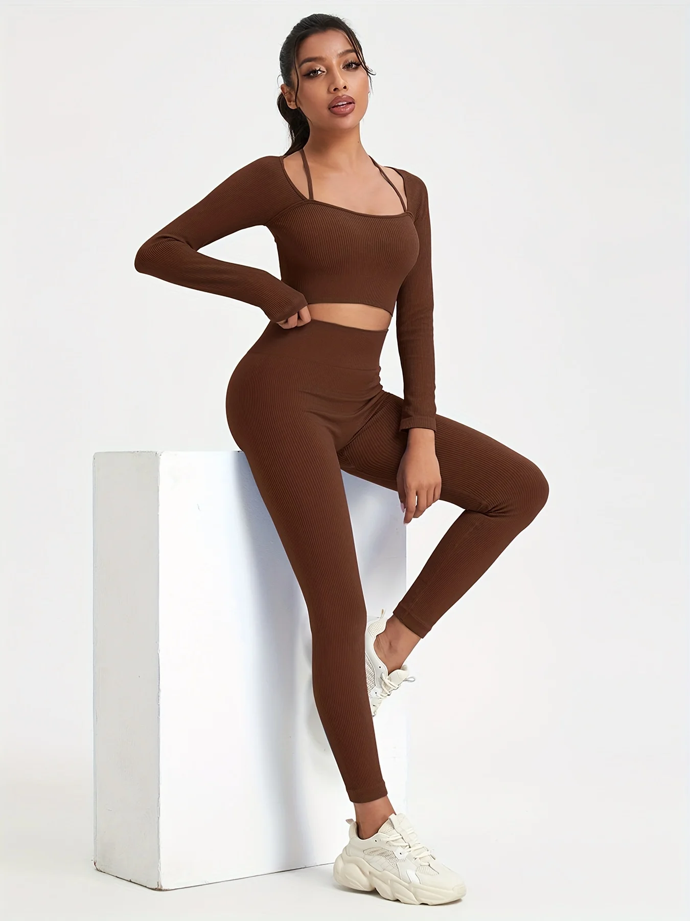 2PCS Summer Seamless Long Sleeve Gym Set Women Yoga Clothes Quick-Drying Sportswear Running Leggings Workout Sports Top