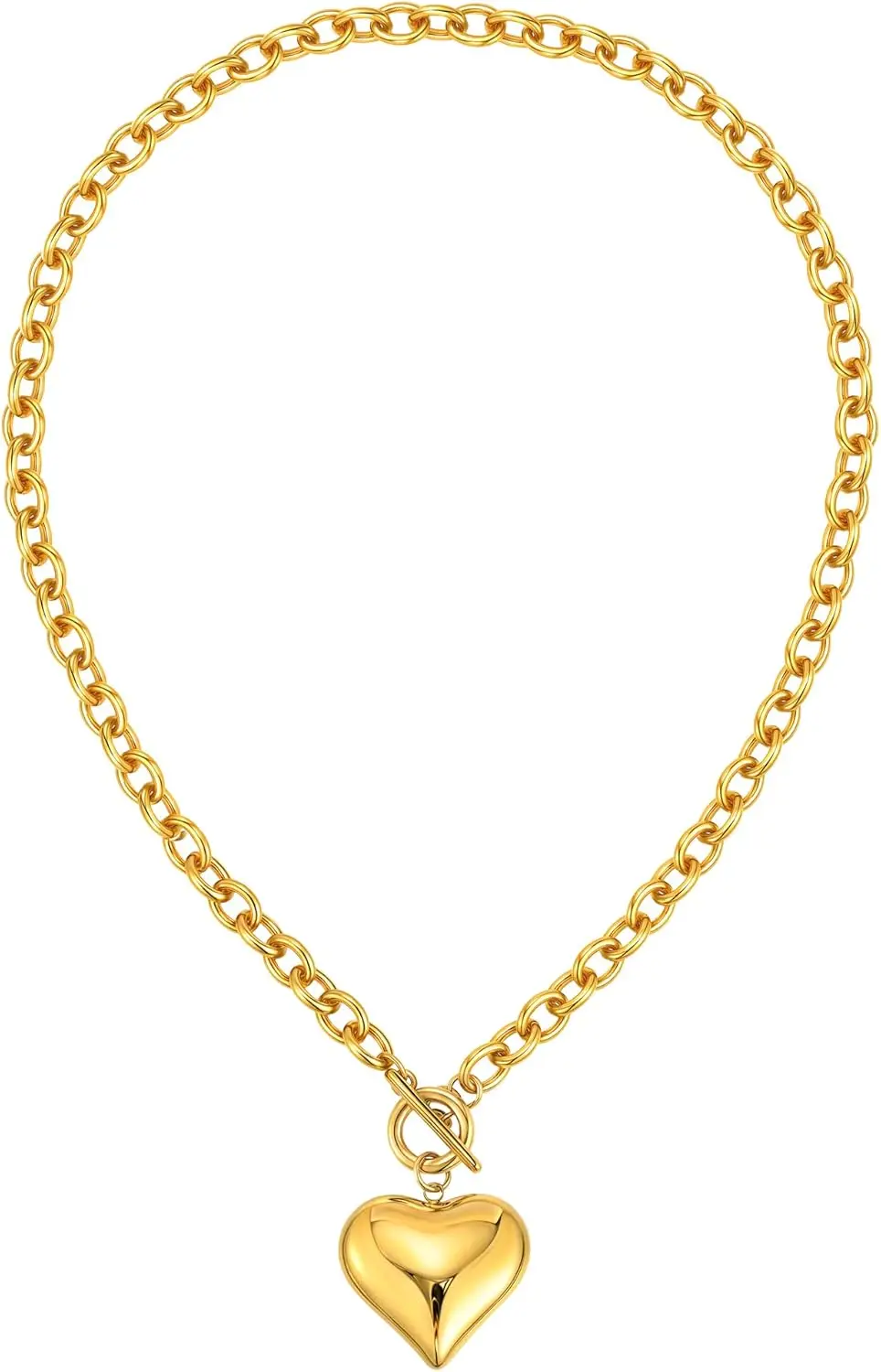 

Хместое золотое ожерелье для женщин - 18-каратное позолоченное ожерелье с подвеской в форме сердца и жемчуга, массивные ожерелья из нержавеющей стали, не тускнеющие