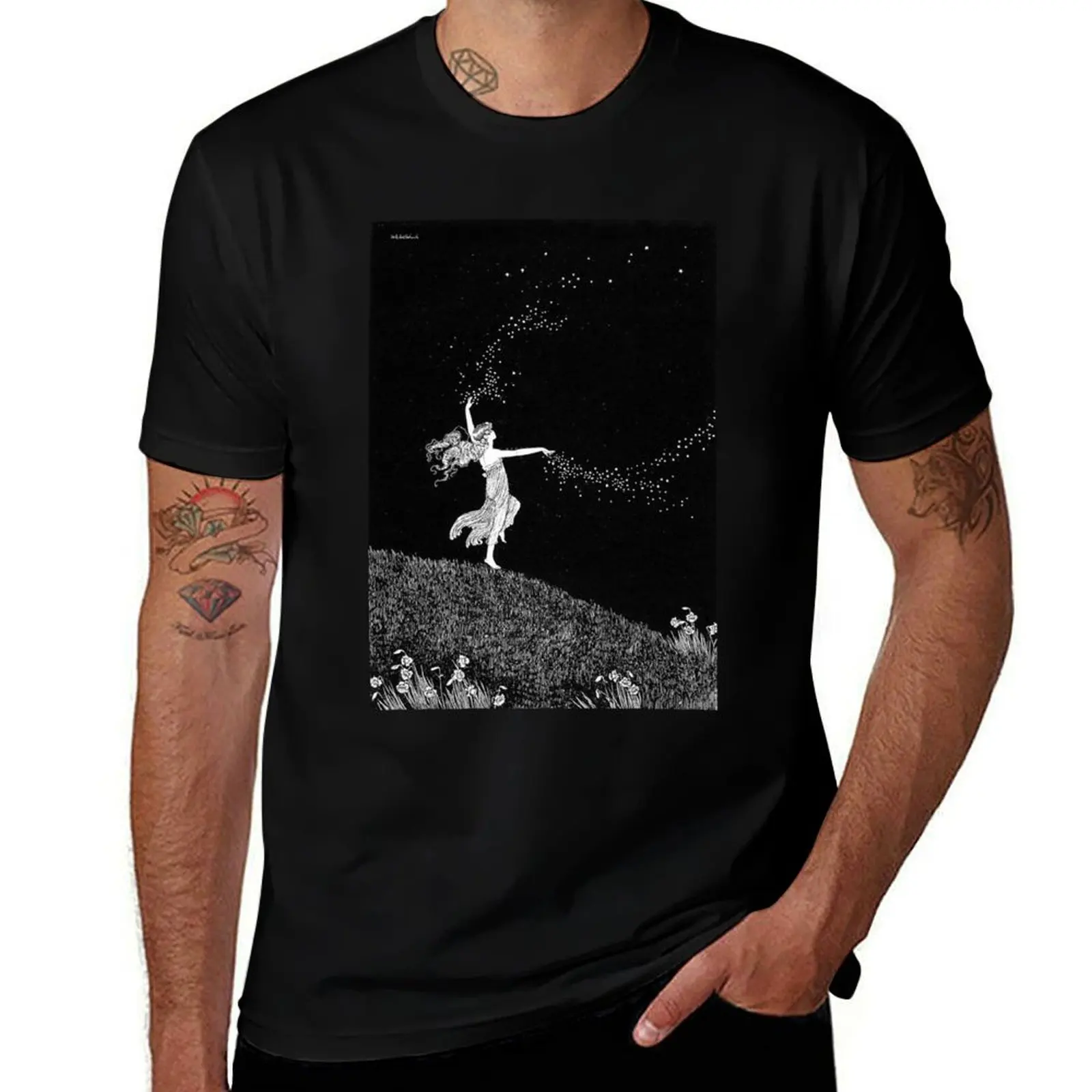 

Fairy Scattering Stars - The Enchanted Forest - Ida Rentoul Outhwaite T-Shirt vintage clothes luxury clothes men