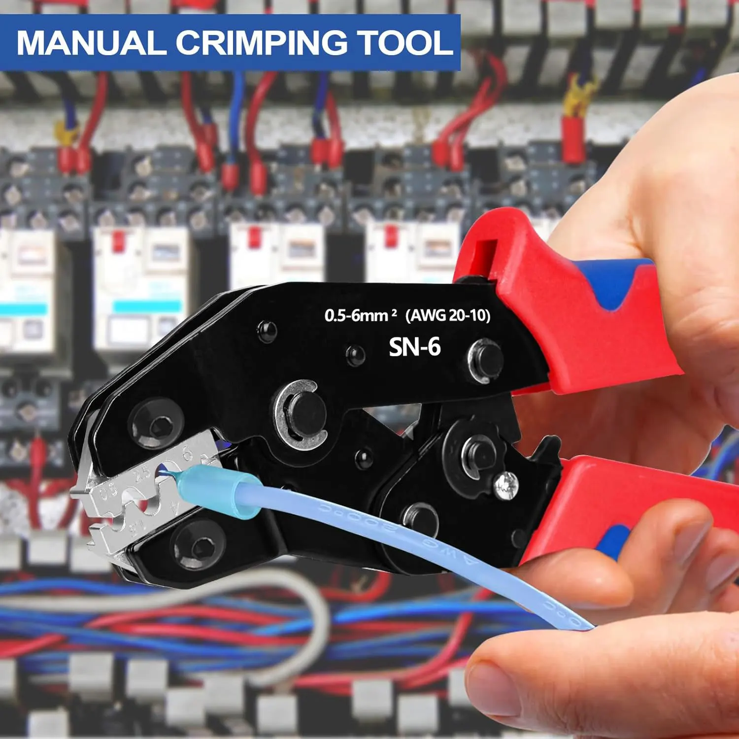 SN-6 Wire Crimping Plier Hand Crimper Tool for Non-Insulated Terminals & Heat Shrink Connectors AWG 20-10 (0.5-6mm²) Crimper