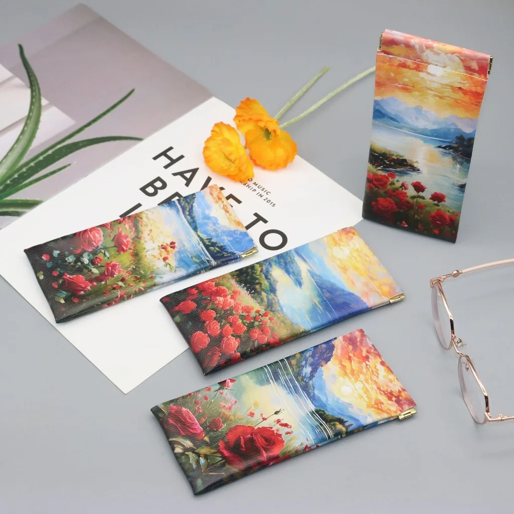 Pu Leather Eyeglasses Case Delicate Texture Glasses Pouch Closure Glasses Holder Pressure-Resistant For Shopping Outdoor Earbuds