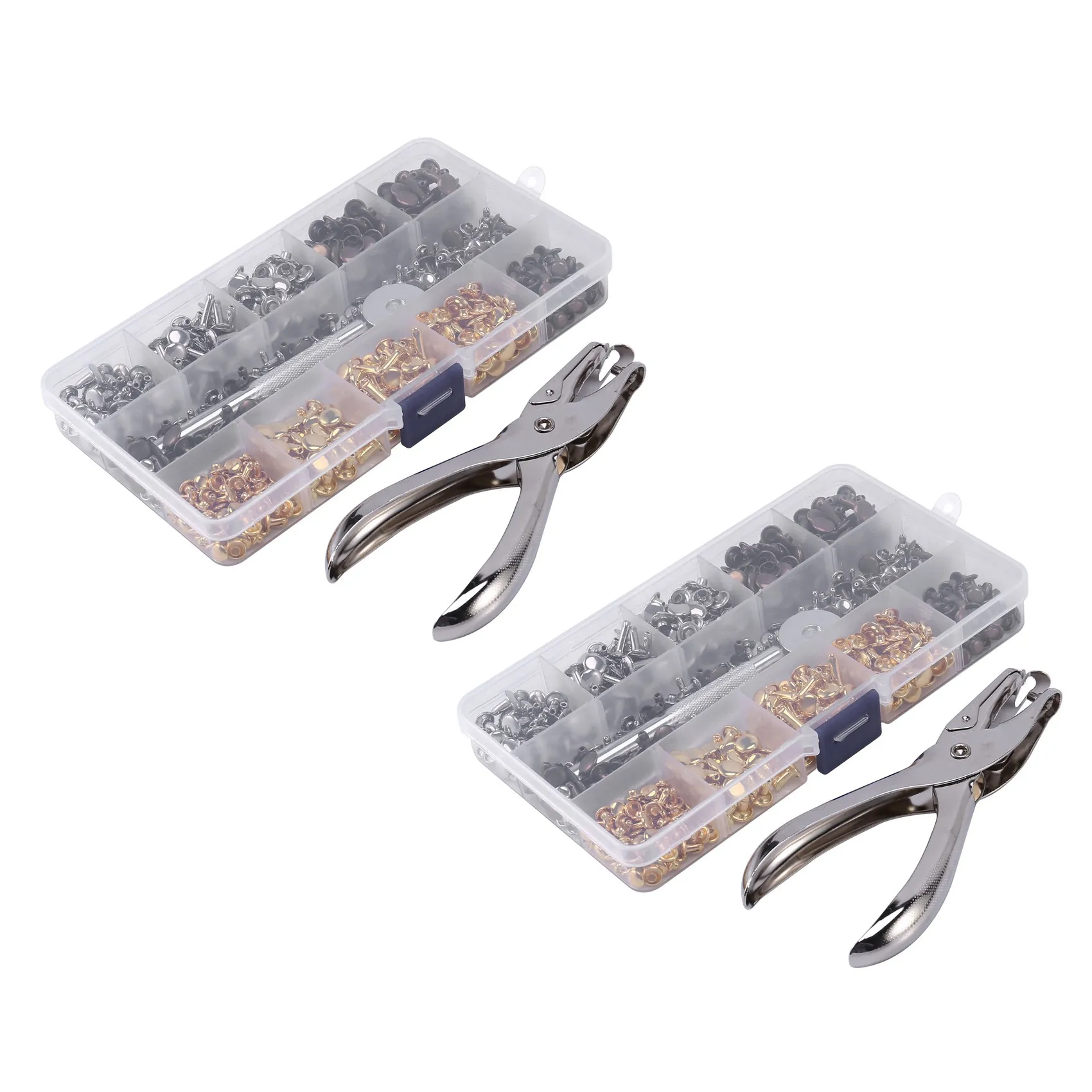 BAAG-600 Sets Leather Rivets Double Cap Rivet Tubular Metal Studs With Punch Pliers Fixing Set Tools