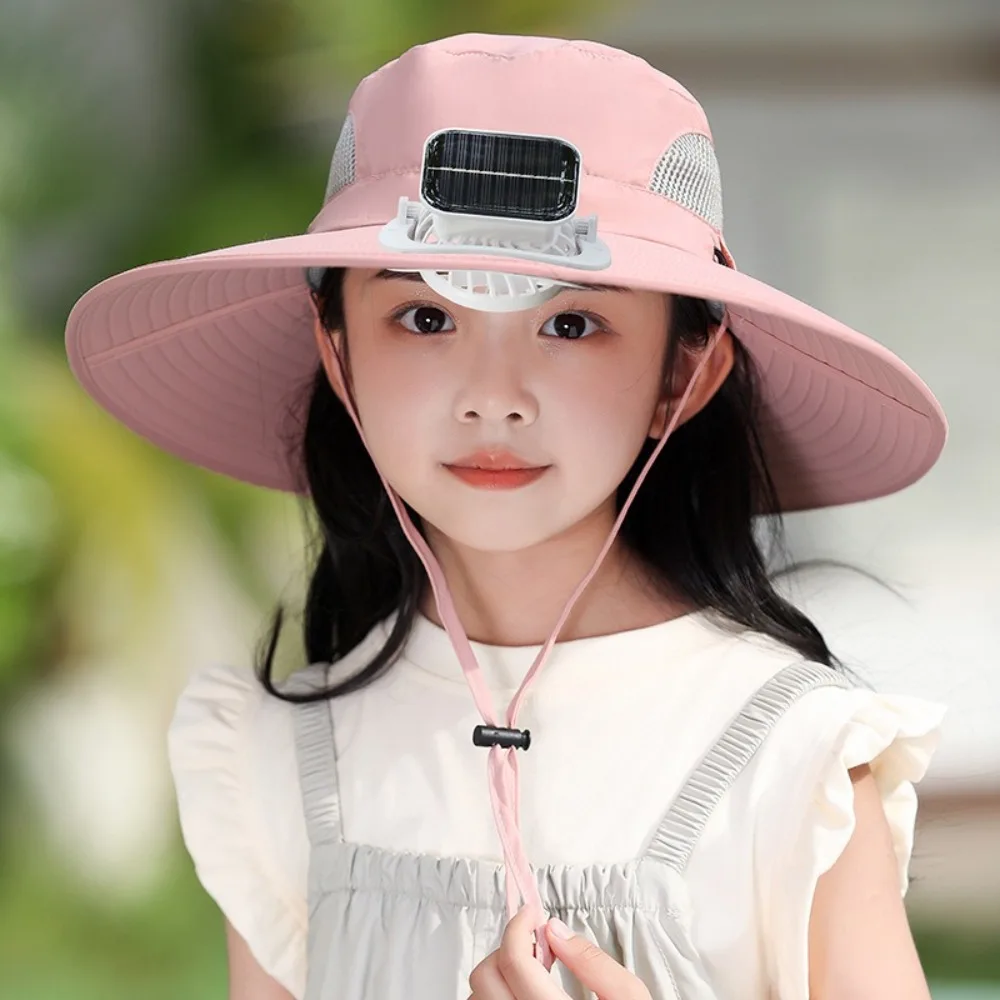 

New Solar/USB Charging Sun Hat Wide Brim Breathable Outdoor Sunshade Hat with Cooling Fan Anti-UV Kids Fisherman Hat