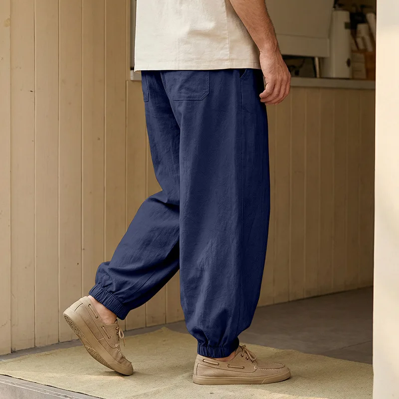 Europäische und amerikanische Freizeithose für Herren: Sommerliche Strand-Leinenhose in Übergröße mit Bündchen am Knöchel – Detail 14