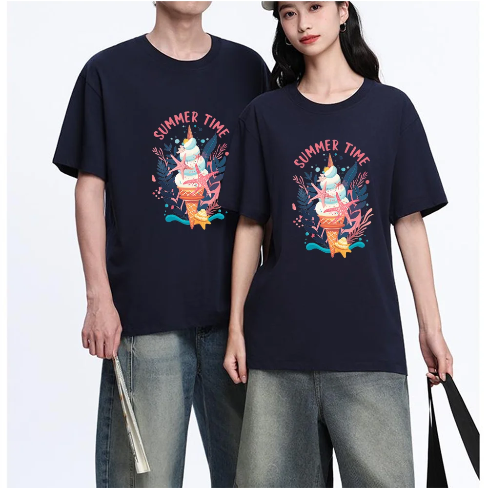 Summer Time Ice Cream Cone Printed T Shirt Breathable Fabric S-XXL Personalized Custom Aesthetic Graphic Top Unisex Fit Casual S