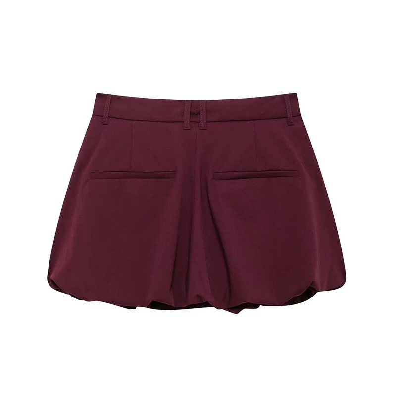 SIYANG Women Fashion Chic Dark Red Balloon Mini Skirt Female Drawsting Pockets Zip fly Skirts Vintage Streetwear