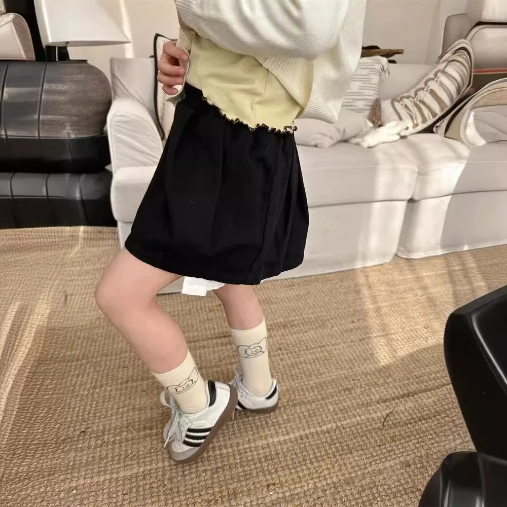 Girls Skirts 2024 Autumn New Childrens Clothes Girls Baby Korean Style Black and White Anti-slip Skirt Casual Simple Match