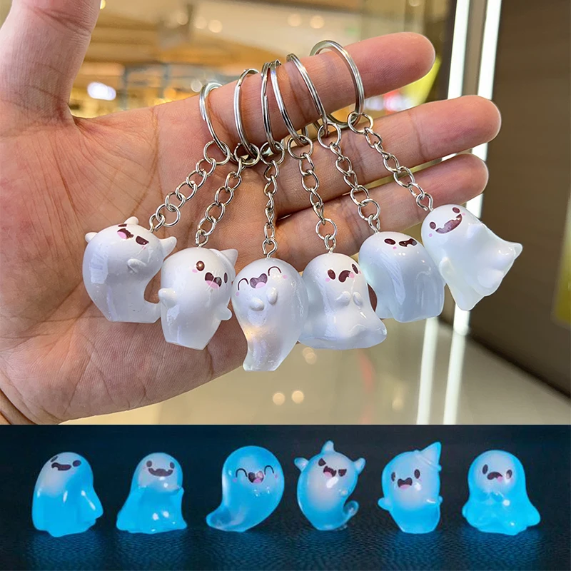 Cute Noctilucent Little Ghost Resin Keychain For Women Keyring Bag Charm Pendant Car Airpods Box Key Accessories Halloween