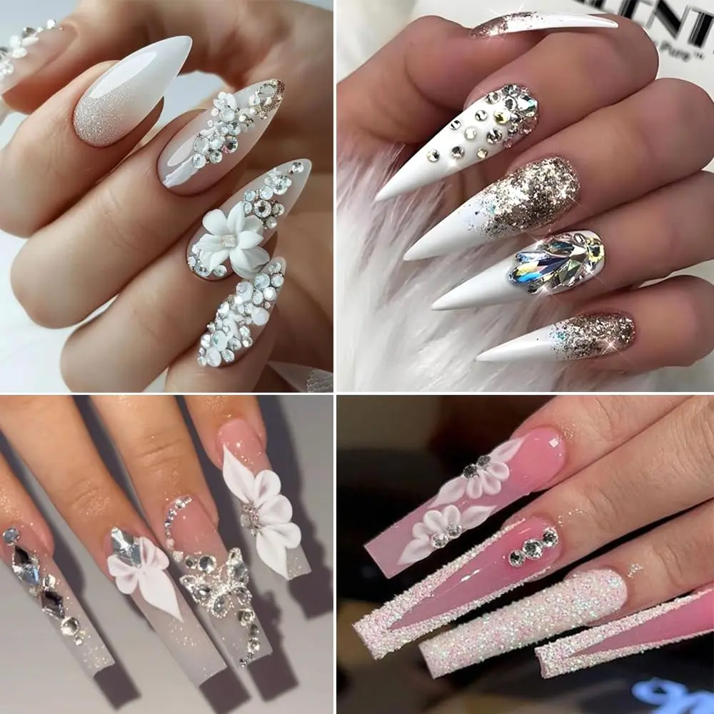12 Griglia/scatola 3D AB/gemme trasparenti Nail Art Strass con pinzetta Formato misto di lusso Flatback Vetro Cristallo Gioielli per unghie Diamante per unghie