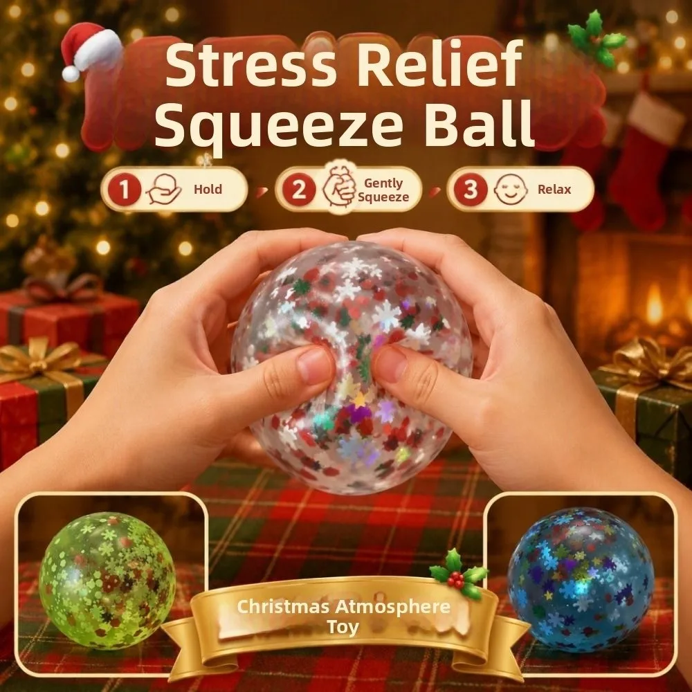 Soft TPR Christmas Snowflake Squeeze Toy Kneading Transparent Fruits Squishy Toys Glitter Sequins Mini Glitter Squeeze Ball
