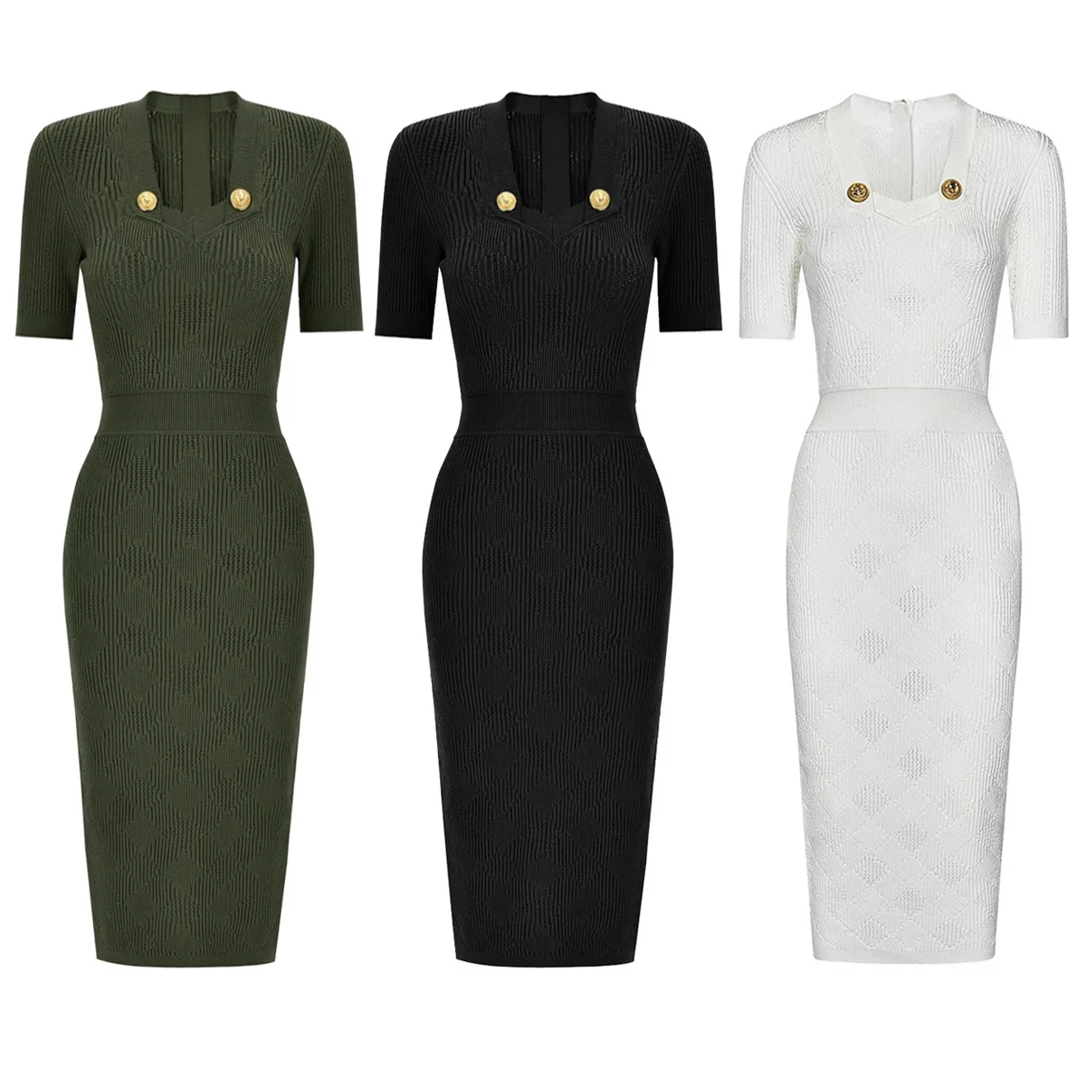 

24247 Spot Spring and Summer New Short Sleeve Slim Skinny Medium and Long Knitted Dress Simple Atmospheric Skirt