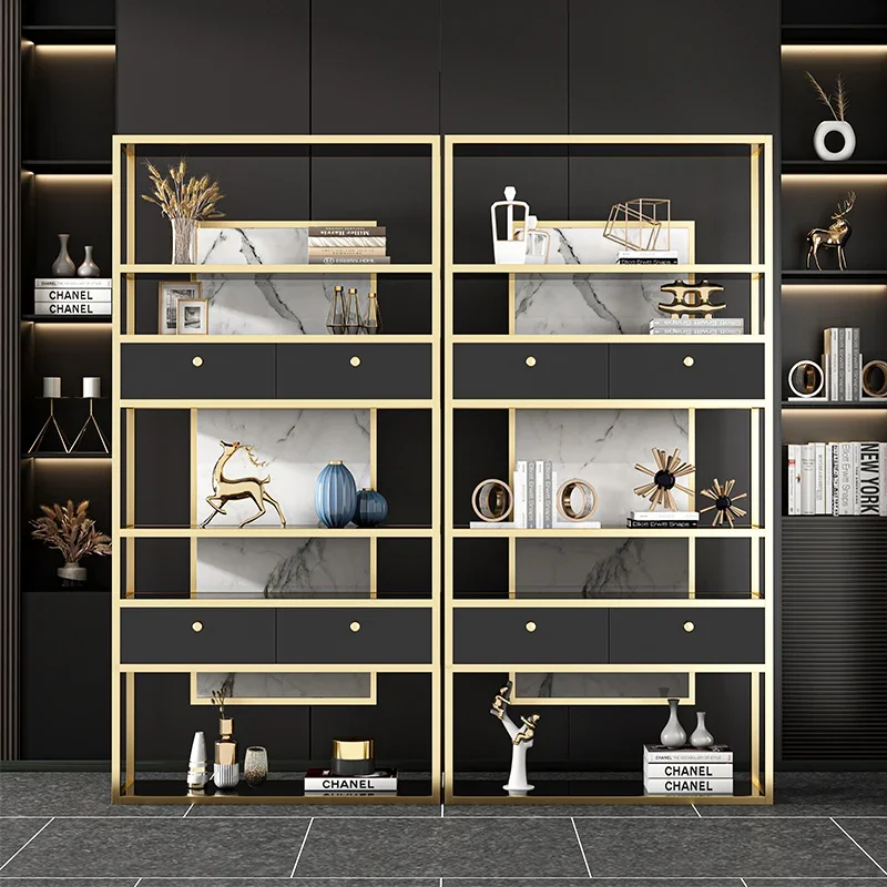 Light luxury stainless steel bookshelf floor, modern minimalist shelf display rack storage after partition, Italian bookcase