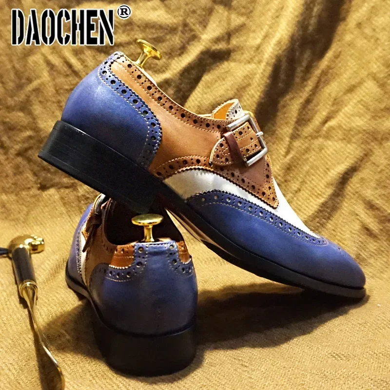Luxury Brand Men\'s Genuine Leather Shoes Buckle Strap Loafers Casual Mens Dress Shoes Black Office Wedding Shoes For Men