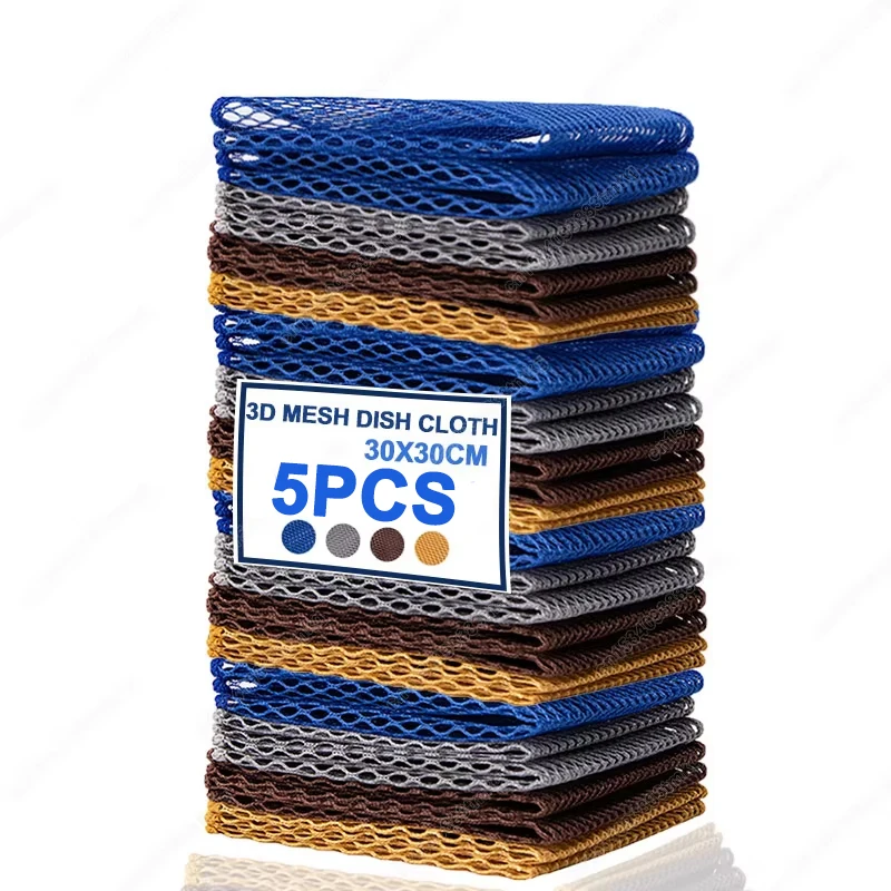 

5PCS Mesh Dish Cloth for Washing Dishes Non-stick Oil Stove Scouring Pad Quick Dry Gas Stove Cleaning Net Rag Cleaning Towels