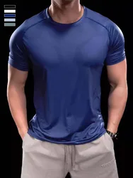 2026 Summer Ice silk Running Gym Men Shirt short Sleeve Tees elastic tight-fitting Sports training Fitness Quick dry T Shirt
