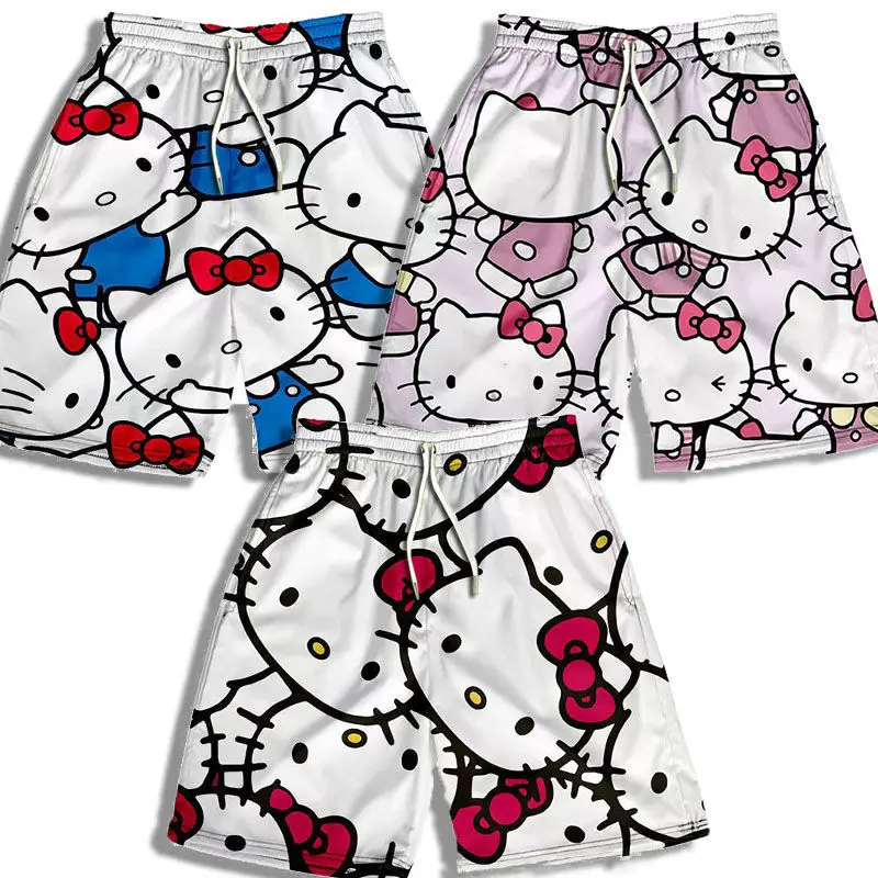 Cartoon Hello Kitty Cute Printing Shorts for Men and Women Summer Loose Beach Pants Ins Basketball Shorts Sports Casual Shorts