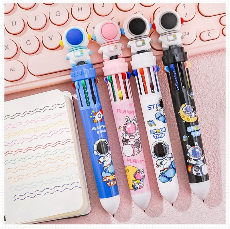 25Pcs/Lot Cute Cartoon Astronaut 10 Color Ballpoint Pen Creative Multicolors Pens Office Writing Supplies Kids School Stationery