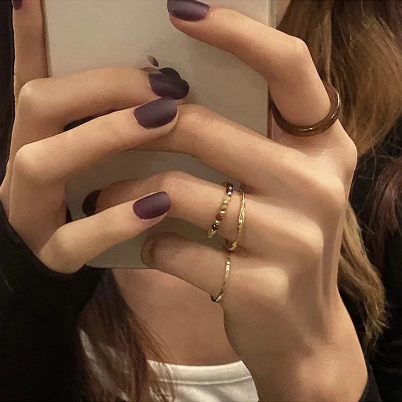 4PCS Harz Metall Unregelmäßige Geometrische Perlen Ringe Set für Frauen Retro Knuckle Joint Elastische Schmuck Mode Urlaub Party Geschenke – Detail 10