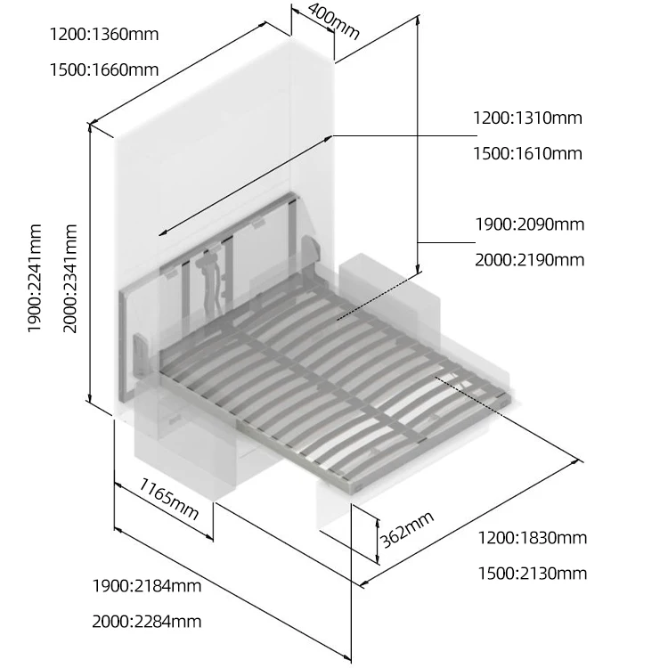 Electric Motorized Vertical Murphy Bed Mechanism Space Saving Folding Wall Bed Frame With Sofa Connector