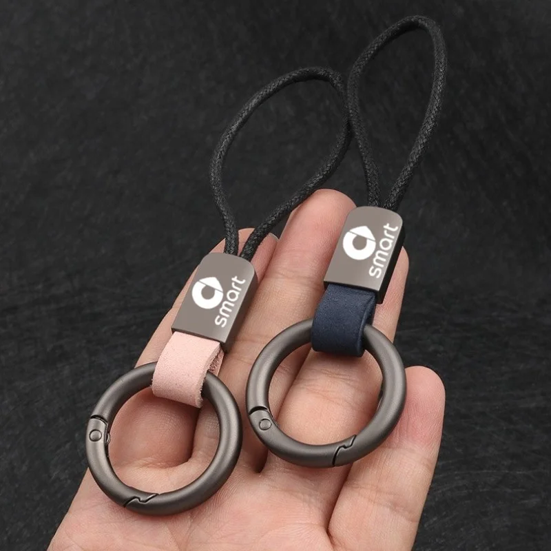 Genuine Leather Keychain Simple Lanyard Keyring For smart fortwo forfour 453 451 450 Car Key Holder Key Cover Auto Accessories