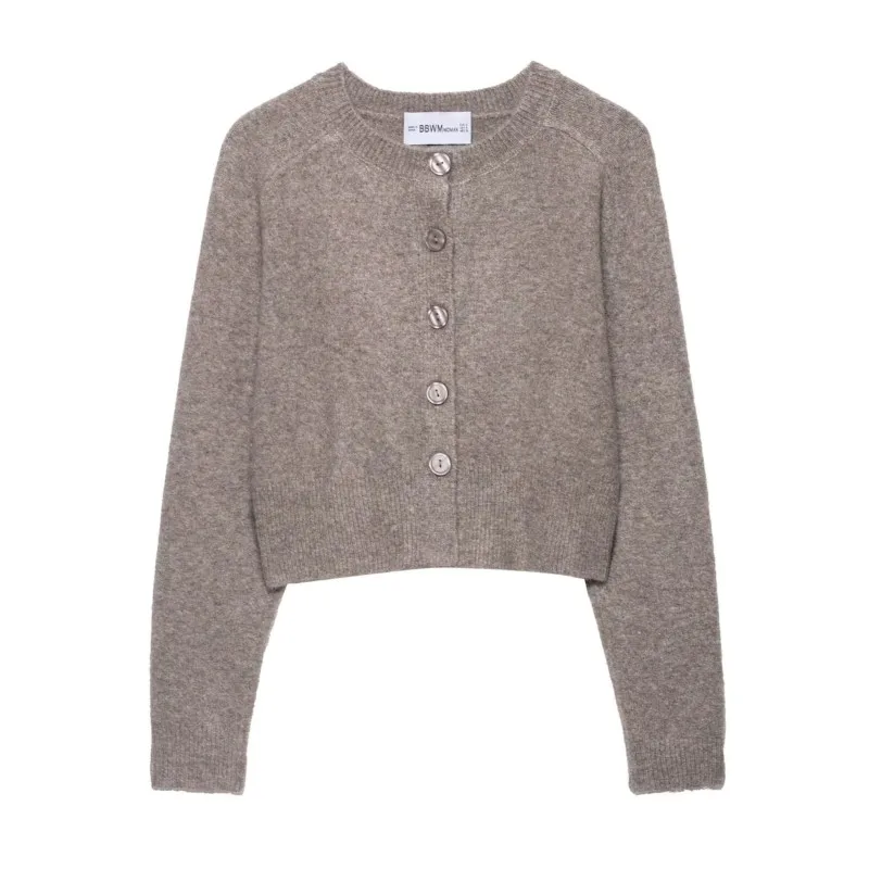 

Autumn Women Soft Knit Cardigan with Button O Neck Long Sleeve Knit Plain Women's Sweater Elastic Female Tops