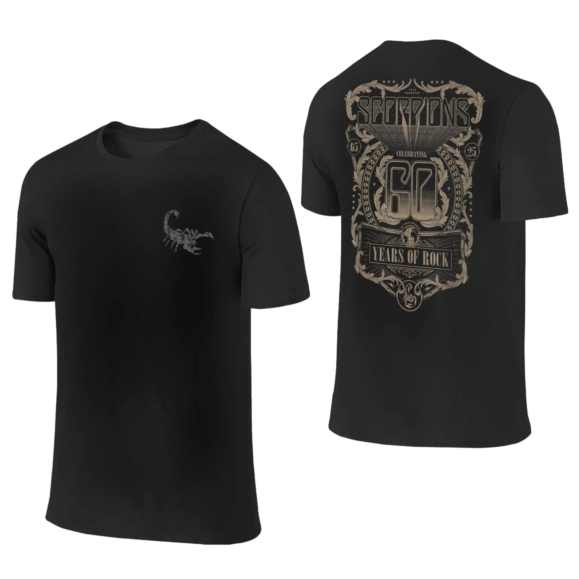 Men Women T-Shirts Scorpions 60 Years of Rock Cotton Tee Short Sleeve Music Band T Shirts Round Collar Tops 2-sided Plus Size