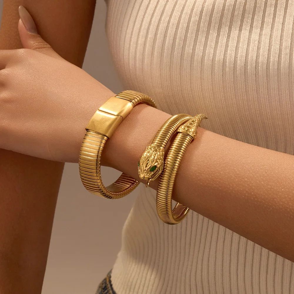 

Elastic Bracelet with Exaggerated Zircon Inlay, Snake-Shaped Winding Bracelet, Elastic Fashion Trendy Snake Bracelet