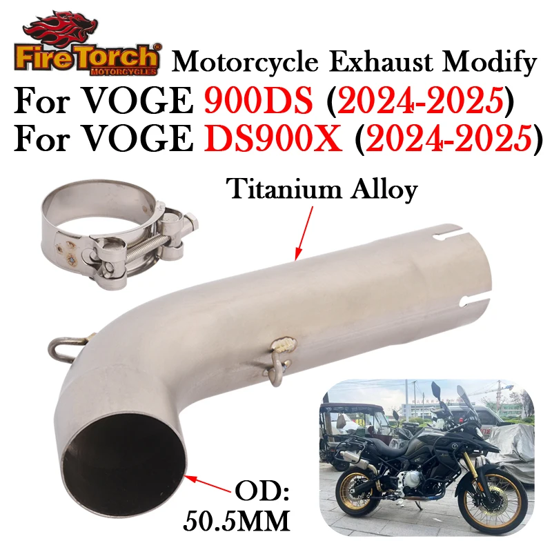 

Надевается для мотоцикла VOGE 900DS DS900X 900 DS 900X 2024 2025 51 мм, выхлопная труба из титанового сплава, среднее звено, модифицированный глушитель, мотоцикл