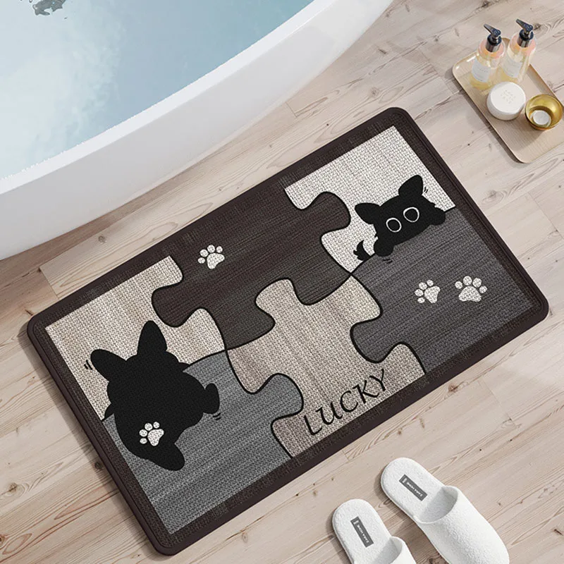 2026 New Cartoon Puzzle Printed Bathroom Mat Absorbent Anti-Skid Floor Covering for Children Porch Hallway Anti-Drop Footpad