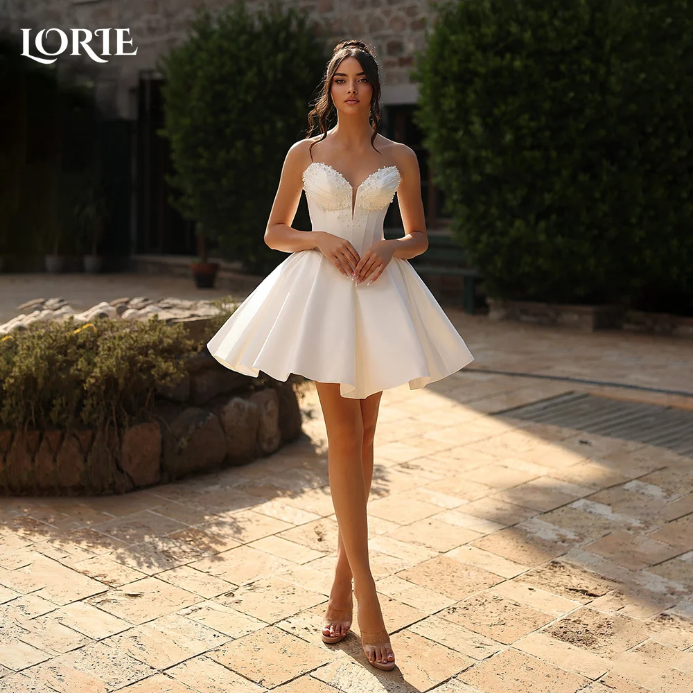 Lorie vintage vestido de casamento curto plissado plissados sem costas sexy querida espartilho mini vestido de noiva princesa vestidos de noiva personalizado
