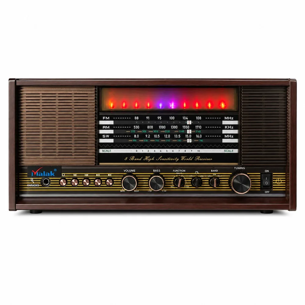 Retro Style AM/FM/SW 3 Band Radio with Disco Light Rechargeable Home Audio Portable Radio Multifunctional Bluetooth Card Speaker