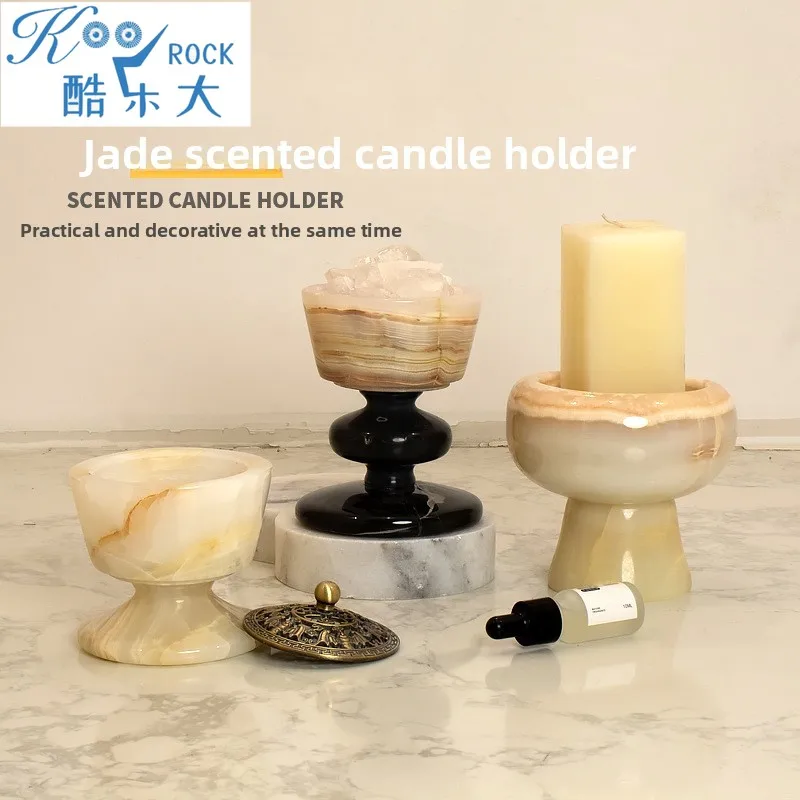 

Роскошный подсвечник из натурального мрамора и драгоценных камней для еврейских свадеб и шаббатов | Кошерный элегантный домашний настольный декор Менора