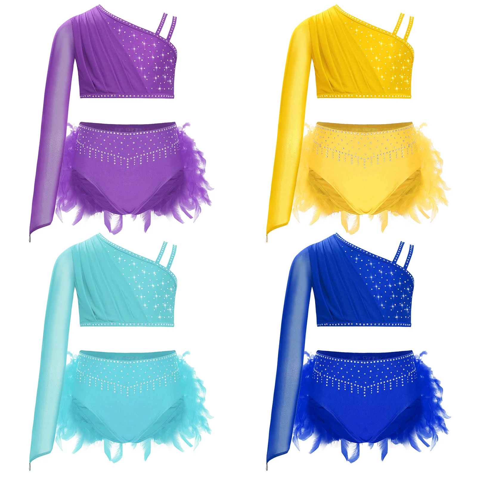 เด็กสาว Hip Hop Latin Jazz Dance ชุด Samba Dance เครื่องแต่งกาย Cha Cha เต้นรํา Lyrical บัลเล่ต์เต้นรําชุด Crop Top + กระโปรงพู่